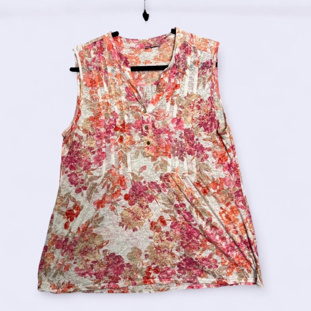 Vibrant Floral V-Neck Blouse L Cottagecore Boho Soft Girl Love Sleeveless Top‎